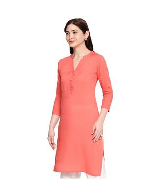 Coral Self Designed 3/4th Sleeves Rayon Straight Short Kurti 3