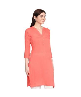 Coral Self Designed 3/4th Sleeves Rayon Straight Short Kurti 4