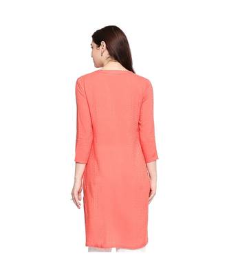 Coral Self Designed 3/4th Sleeves Rayon Straight Short Kurti 5