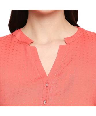 Coral Self Designed 3/4th Sleeves Rayon Straight Short Kurti 6
