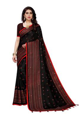 New Design linen jute silk saree with printed border and butti work 1