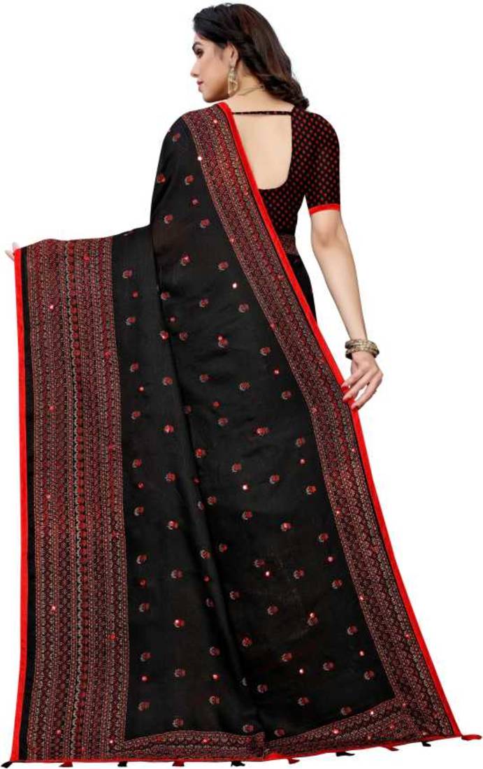 New Design linen jute silk saree with printed border and butti work