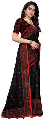 New Design linen jute silk saree with printed border and butti work 3