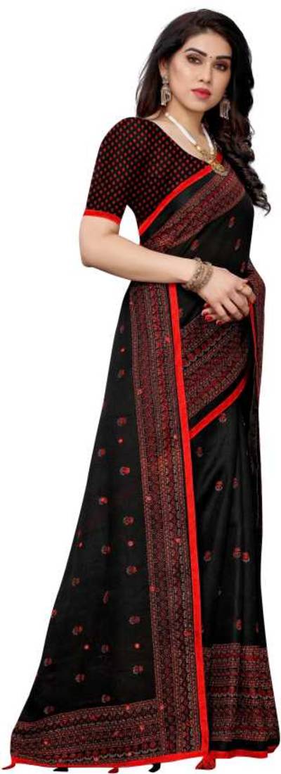 New Design linen jute silk saree with printed border and butti work