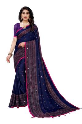 New Design linen jute silk saree with printed border and butti work 1