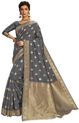 Grey woven jacquard saree with blouse 1