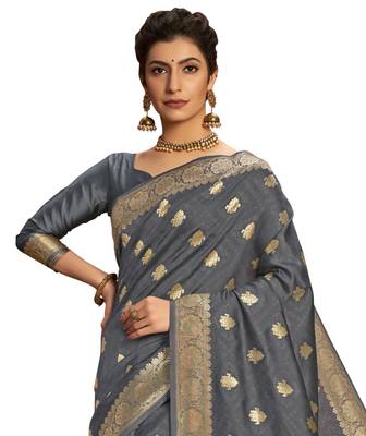 Grey woven jacquard saree with blouse 2