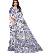 White woven poly cotton saree with blouse