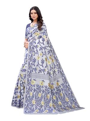 White woven poly cotton saree with blouse 2