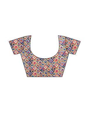 Navy blue printed jute saree with blouse 4