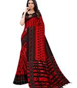 Red printed jute saree with blouse