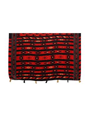 Red printed jute saree with blouse 5