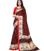 Red printed jute saree with blouse