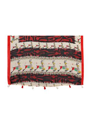 Red printed jute saree with blouse 5
