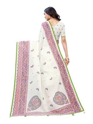 White printed jute saree with blouse 3
