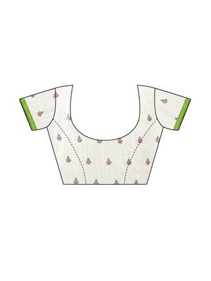 White printed jute saree with blouse 4