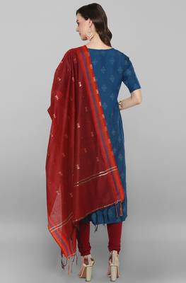 Janasya Teal printed polyester salwar 2