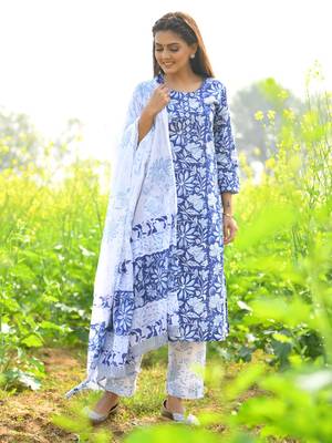 White floral print cotton salwar 1