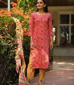 Pink Floral Printed Cotton Salwar Suit Set
