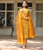 Yellow Floral Printed Cotton Suit Set