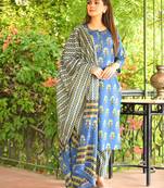 KAAJH Blue Floral Printed Cotton Suit Set