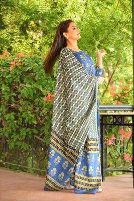 KAAJH Blue Floral Printed Cotton Suit Set 4