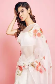 Kimisha Organza Red Floral Printed White Saree with Blouse