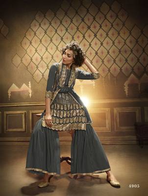  Grey Sequins Embroidered Net Gharara Suit 2