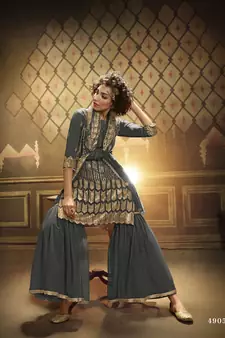  Grey Sequins Embroidered Net Gharara Suit