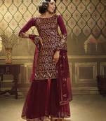 Mesmerizing Maroon sequins embroidered net Sharara Suit
