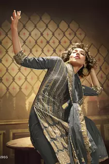  Grey Sequins Embroidered Net Gharara Suit