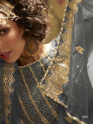  Grey Sequins Embroidered Net Gharara Suit 4