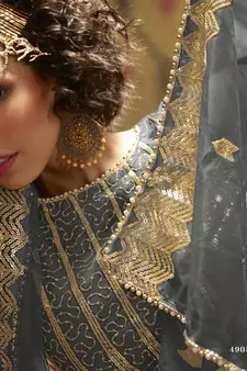  Grey Sequins Embroidered Net Gharara Suit
