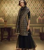 Black Sequins Embroidered Net Sharara Salwar Kameez