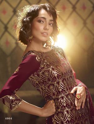 Mesmerizing Maroon sequins embroidered net Sharara Suit 3