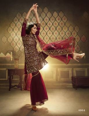 Mesmerizing Maroon sequins embroidered net Sharara Suit 4