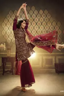 Mesmerizing Maroon sequins embroidered net Sharara Suit