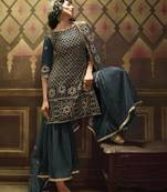  Teal Green Sequins Embroidered Net Sharara Suit For Eid