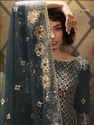  Teal Green Sequins Embroidered Net Sharara Suit For Eid 2