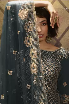  Teal Green Sequins Embroidered Net Sharara Suit For Eid