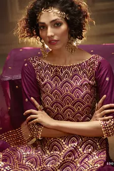 Wine Sequins Embroidered Net Party Wear Sharara Suit