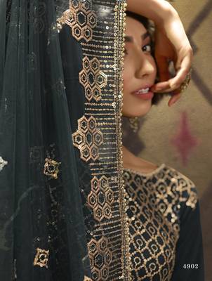  Teal Green Sequins Embroidered Net Sharara Suit For Eid 3