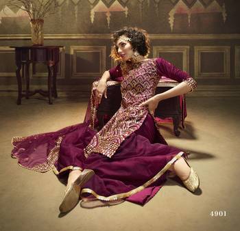 Wine Sequins Embroidered Net Party Wear Sharara Suit 4