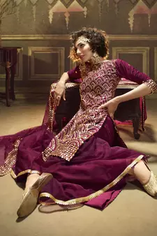 Wine Sequins Embroidered Net Party Wear Sharara Suit