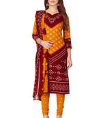 Salwar Studio Women's Orange & Maroon Synthetic Printed Unstitch Dress Material with Dupatta