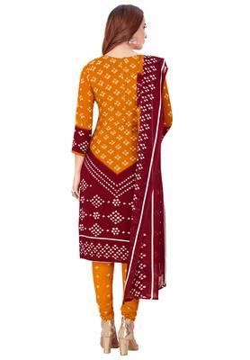 Salwar Studio Women's Orange & Maroon Synthetic Printed Unstitch Dress Material with Dupatta 2