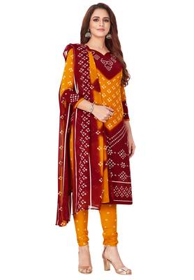 Salwar Studio Women's Orange & Maroon Synthetic Printed Unstitch Dress Material with Dupatta 3