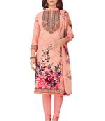 Salwar Studio Women's Light Pink & Pink Synthetic Printed Unstitch Dress Material with Dupatta