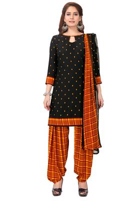 Salwar Studio Women's Black & Red Synthetic Printed Unstitch Dress Material with Dupatta 1