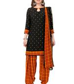 Salwar Studio Women's Black & Red Synthetic Printed Unstitch Dress Material with Dupatta